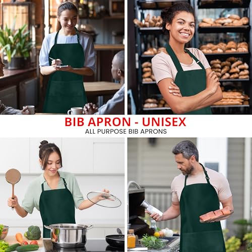 Utopia Kitchen Bib Aprons 10 Pack Adjustable With 2 Pockets - color: Green
