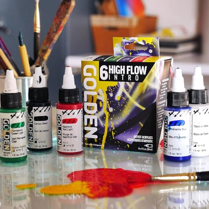 High Flow Acrylics by GOLDEN, High Flow Intro Set, 6 Colors, Professional Acrylic Paint