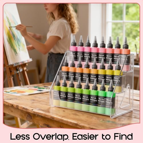 Vowcarol Clear Acrylic Paint Organizer Tall Version - 3 Layer, 24 Bottles Miniature Paint Holder, Craft Organizer Rack