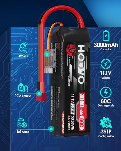 HOOVO 3S Lipo Battery, 11.1V 3000mAh 80C RC Battery Pack Softcase T Plug