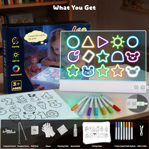 FlyLily 16" LED Drawing Board for Kids Rechargeable with 13 Light Effects - color: White