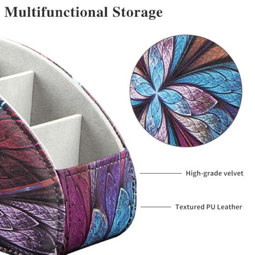 PU Leather Remote Control Holder TV, Remote Caddy for Table 5 Compartments - color: Fractal Flower, size: Small