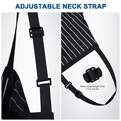 Syntus Apron for Men Women, Adjustable Cooking Kitchen Apron with 2 Pockets - color: Stripe Black Bold, style: 2 Polyester