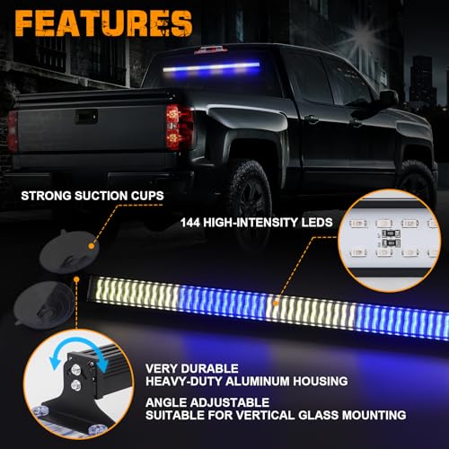 XRIDONSEN 35 inch Traffic Advisor Light Bar Blue and White Emergency Lights - color: Blue/White