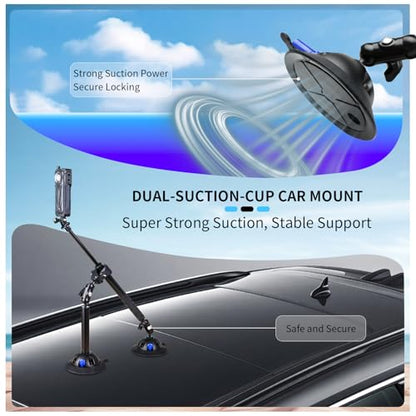 Suction Car Mount for Insta360 x5,x4, x3, x2, x,One RS,R Compatible with GoPro Max DJI OSMO Action 6 5 4 3 Camera 5 in 1 Suction Mount Kit for Action Cameras (Includes 47.24-inch Selfie Stick)