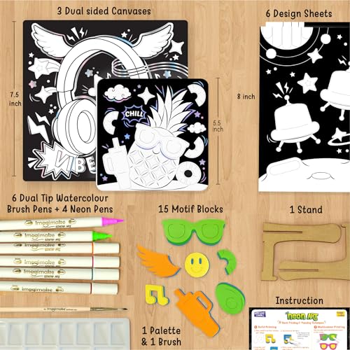 Imagimake DIY Neon Art Kit, 12 Creative Activities for Kids Ages 8+ - style: Neon Art Kit