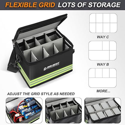 ImnBest Lipo Safe Bag Fireproof, Explosion-proof Bag, Large Capacity, Fireproof Safe, Lipo Battery Storage Box, Protective Safe Bag for Charging and Storing (Black+Grid Classification) - color: Black+Grid Classification
