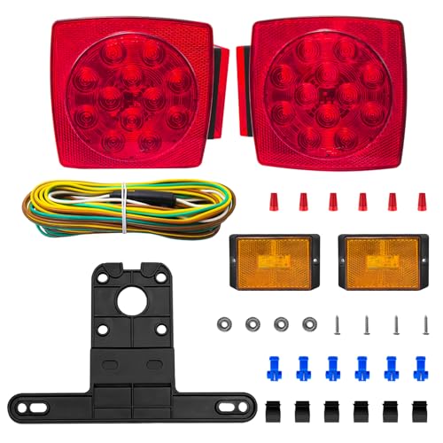 fouwick LED trailer lights Kit, 12V Submersible Tail Marker Lights Wiring Lamp Harness for Boat Car Truck RV Utility snowmobile turn signal license plate stop reverse Trailer Accessories - color: Light Kit 1