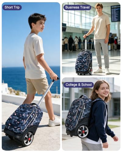 NEW TILAMI 19 Inch Rolling Backpack for School Stair-Climbing Big Wheel - color: Grey Doodle