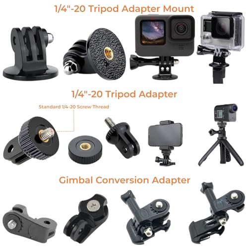 Universal Action Camera Accessories Kit: Curved/Flat Mount, Quick Release Buckle, J-Hook Buckle, 3-Way Pivot Arms, Tripod Adapter, Curved Extension Arm and etc, Action Camera Basic Adapter Kit