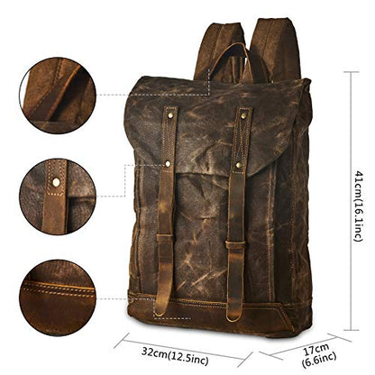 Heavy-Duty Waxed Canvas Rucksack Backpack - color: Brown, size: 400 x 340 x 190 mm - Standard