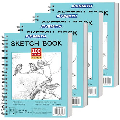 FIXSMITH 9"X12" Sketch Book, 100 Sheets, 68 lb/100gsm,4 Pack Blue - color: Blue, size: 9"x12"-4 Pack