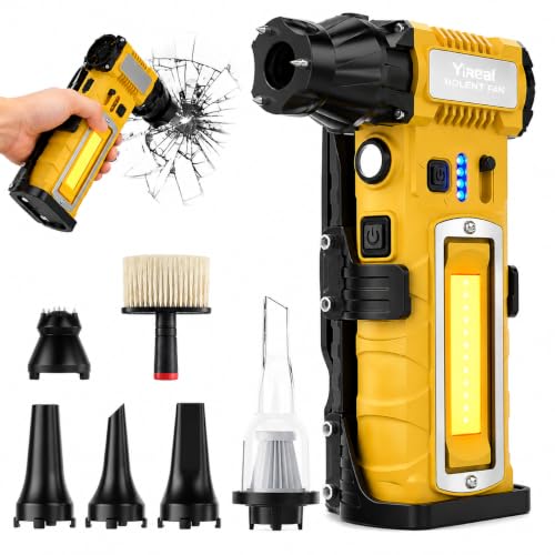 Compressed Air Duster,7-in-1 Electric Mini Dust Blower with LED Light - color: Yellow