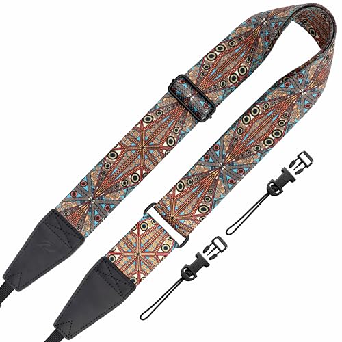 Padwa Lifestyle Extra Long Adjustable Camera Strap for Photographers - 2" Wide Full Grain Cowhide Leather Ends Camera Straps with Quick Release for All Cameras,Binoculars(Bohemia Print) - color: Z# - Bohemia Print, size: Adjustable 38~66 inch / 2 inch Wid