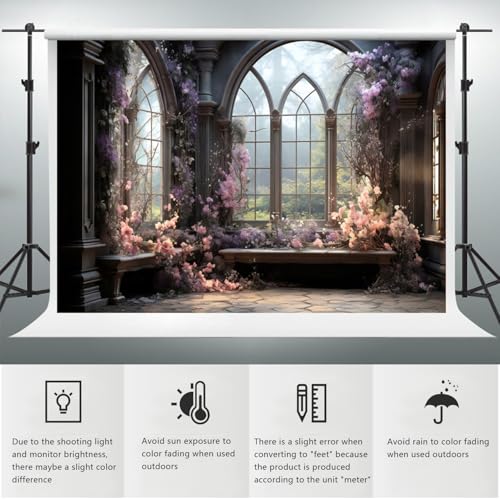 Retro Flower House Interior Backdrop 12x8ft Dreamy Photography Background - size: 12ftx8ft