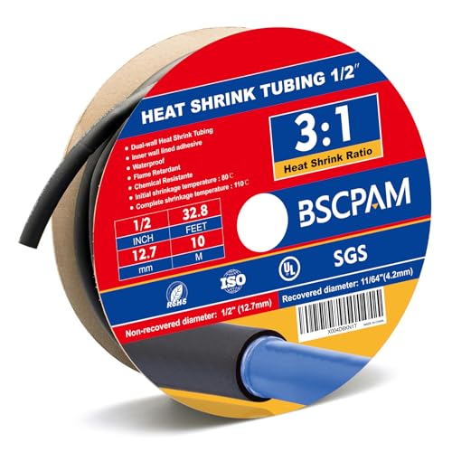 1/2" Heat Shrink Tubing, 32.8 Feet Roll Industry Marine Grade 3:1 Shrink Ratio Shrink tubing, Adhesive Lined Heat Shrink Tube, 1/2 Waterproof Shrink Tube for Wires Home Marine Automotive-Black - size: 1/2" -32.8 Feet