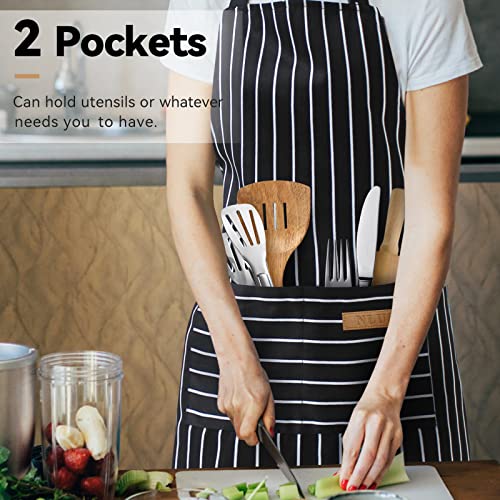 NLUS 2 Pack Kitchen Cooking Aprons, Adjustable Bib Soft Chef Apron with 2 Pockets for Men Women(Black/Brown Stripes) - color: Black/Brown