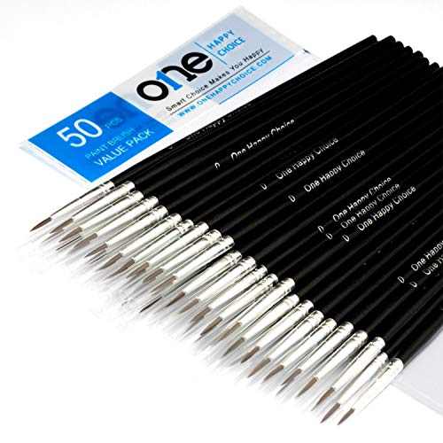 50 Pcs Fine Detail Synthetic Paint Brush Set, Pointed Round Size #0 Medium - size: Size #0 (Medium)