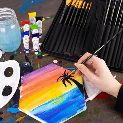 WA Portman 15-Pc Professional Paint Brush Set with Durable Zipper Case Kit