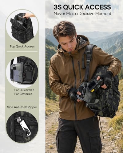 RAINSMORE Camera Backpack, DSLR/SLR/Mirrorless Tactical Camera Bag Cases - color: Camouflage Green
