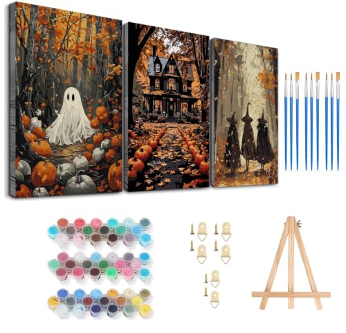 Axquilon 3 Packs Fall Framed Paint by Numbers Kit for Adults 8x10in - color: 3 Pack Fall with Easel