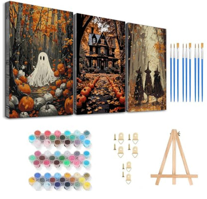 Axquilon 3 Packs Fall Framed Paint by Numbers Kit for Adults 8x10in - color: 3 Pack Fall with Easel