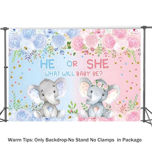 Yeele 8x6ft Elephant Gender Reveal Party Backdrop Pink or Blue Flowers He Or She What Will Baby Be Photography Background Newborn Baby Shower Banner Photo Studio Props - size: 8x6ft