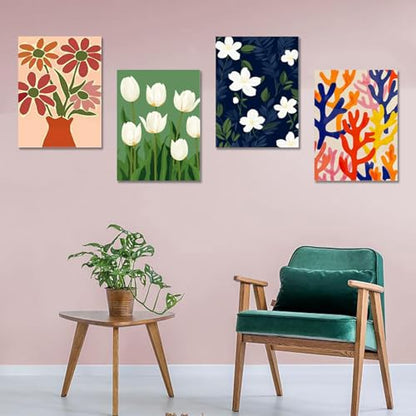 DOTSOPS 4 Pack Floral Diamond Painting Kits Art for Adults Round Full Drill - color: Flower