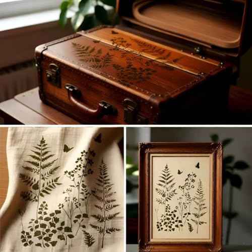 Botanical Wall Stencil Kit for Painting - Large Reusable Plastic Fern, Leaf & Flower Templates, 6 Pack DIY Seamless Stencils for Crafts, Canvas & Home DéCor Art - size: 14.5in x 11in