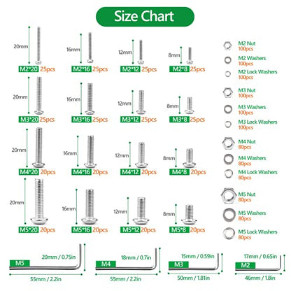 1440Pcs Screw Assortment Kit, M2-M5 Stainless Steel Hex Button Cap Bolts - size: SS M2 M3 M4 M5 1440pcs 2