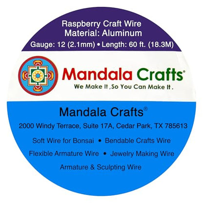 Mandala Crafts 12 Gauge Raspberry Anodized Aluminum Craft Wire, 60 FT - color: Raspberry, size: 12 Gauge