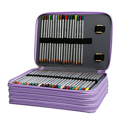 200 Slots Pencil Case 4-Layer Zipped Holder w/Handle - color: Purple, size: 200
