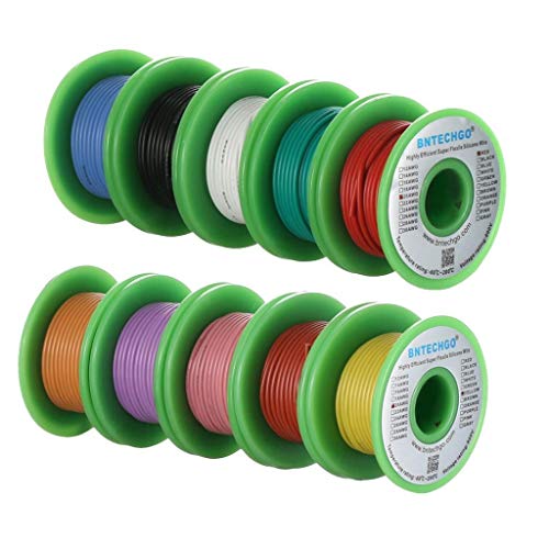 BNTECHGO 20 AWG Silicone Wire Kit 10 Color Each 50ft Stranded Tinned Copper - size: 10 Colors Each 50ft, style: 20 AWG silicone wire