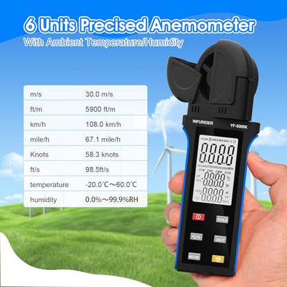 Digital Anemometer Wind Speed Meter, 6-in-1 Wind Gauge for Velocity/Temperature/Relative Humidity, Auto-Off with Data Hold, LCD Backlight, for Shooting, Sailing - style: 5000K