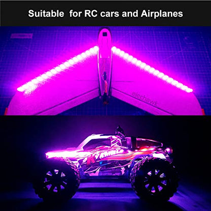Waterproof LED Light Strips for RC Cars Trucks Airplanes Boats Drones Fixed Wing AR Wing Model Underglow Light (Pink) - color: Pink