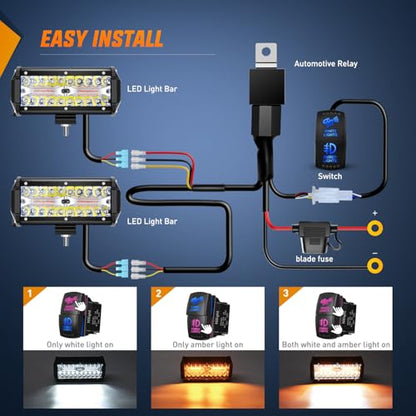 Nilight 6.5Inch Off-Road LED Light Bar White Amber 3 Lighting Modes - color: Amber&White 3 Modes