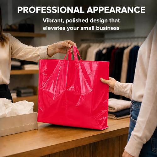 19x15 Large Plastic Shopping Bags with Handles for Small Business - color: Pink