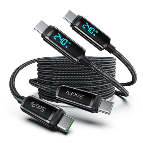 SOOPII 240W USB C Cable with LED Display,Nylon Braided,Black [10ft/2Pack] - color: Black, size: 10 Feet (2-Pack) 240W