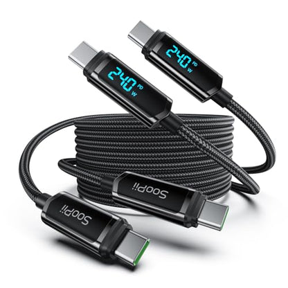 SOOPII 240W USB C Cable with LED Display,Nylon Braided,Black [10ft/2Pack] - color: Black, size: 10 Feet (2-Pack) 240W