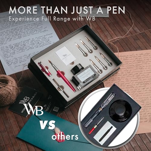 Wordsworth & Black Luxury Calligraphy Pen Set for Writing, 6 Nibs, Red - color: Red Chrome