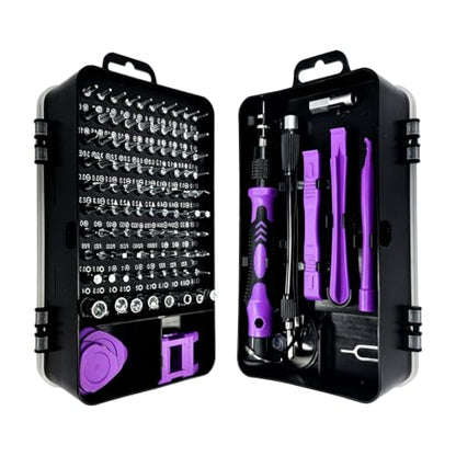 Precision Screwdriver Set, 115 in 1 Electronics Repair Kit, Magnetic Phone Repair Tool Kit with Chrome Vanadium Steel Bits, Purple Multi Function Screwdriver Set for Laptop Computer Watch DIY Repairs