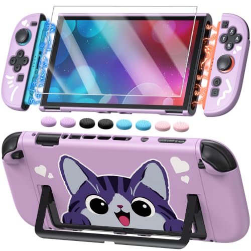 Switch 2 Cute Case, FYOUNG Dockable Kawaii Cat Protective Cover Shell - color: Purple Cute Cat, size: 7.9Inch Switch 2