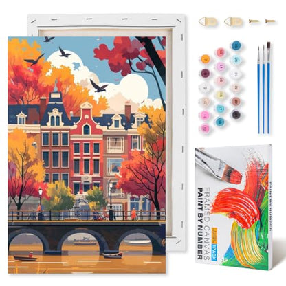 Kalonyth City Framed Paint by Numbers Kit for Adults Beginner 8x12 inch - color: Frame-OP-US01