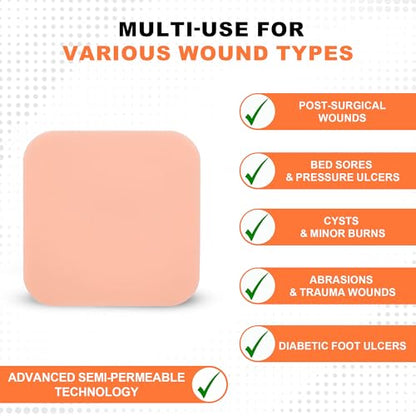 MedVance Waterproof Non-Adhesive Hydrophilic Foam Dressing 4"x4", Box of 5 - size: 4"x4" PHMB 5 Pack