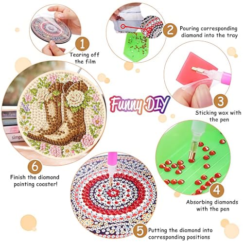 8 Pack Diamond Art Coasters, Boots Diamond Painting Coasters - color: Boots Coasters