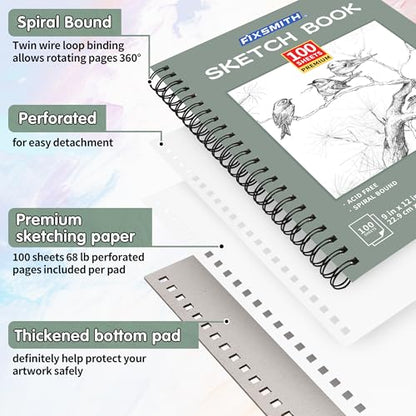 FIXSMITH 9"X12" Sketch Book, 100 Sheets, 68 lb/100gsm, 4 Pack Green - color: Sage Green, size: 9"x12"-4 Pack