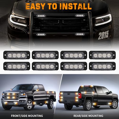 XRIDONSEN 8PCS Sync Grill Strobe Lights 32 LED Amber White Emergency Lights - color: Amber/White