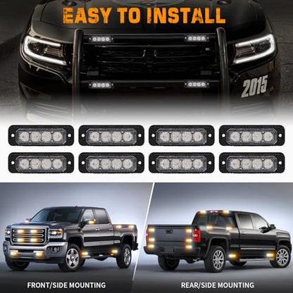 XRIDONSEN 8PCS Sync Grill Strobe Lights 32 LED Amber White Emergency Lights - color: Amber/White