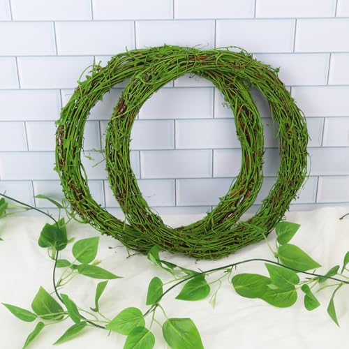 7 Pcs 12 inch Natural Grapevine Wreath Set, Green - size: 7 Pcs 12 inch green