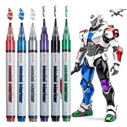 ZSCM Liquid Gloss Metallic Markers, 6 Colors 3D Models Paint Pens - color: 6 Packs-Metallic